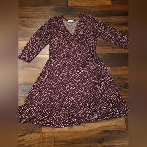 Gilli Maroon Long Sleeve Dress with White Dots
